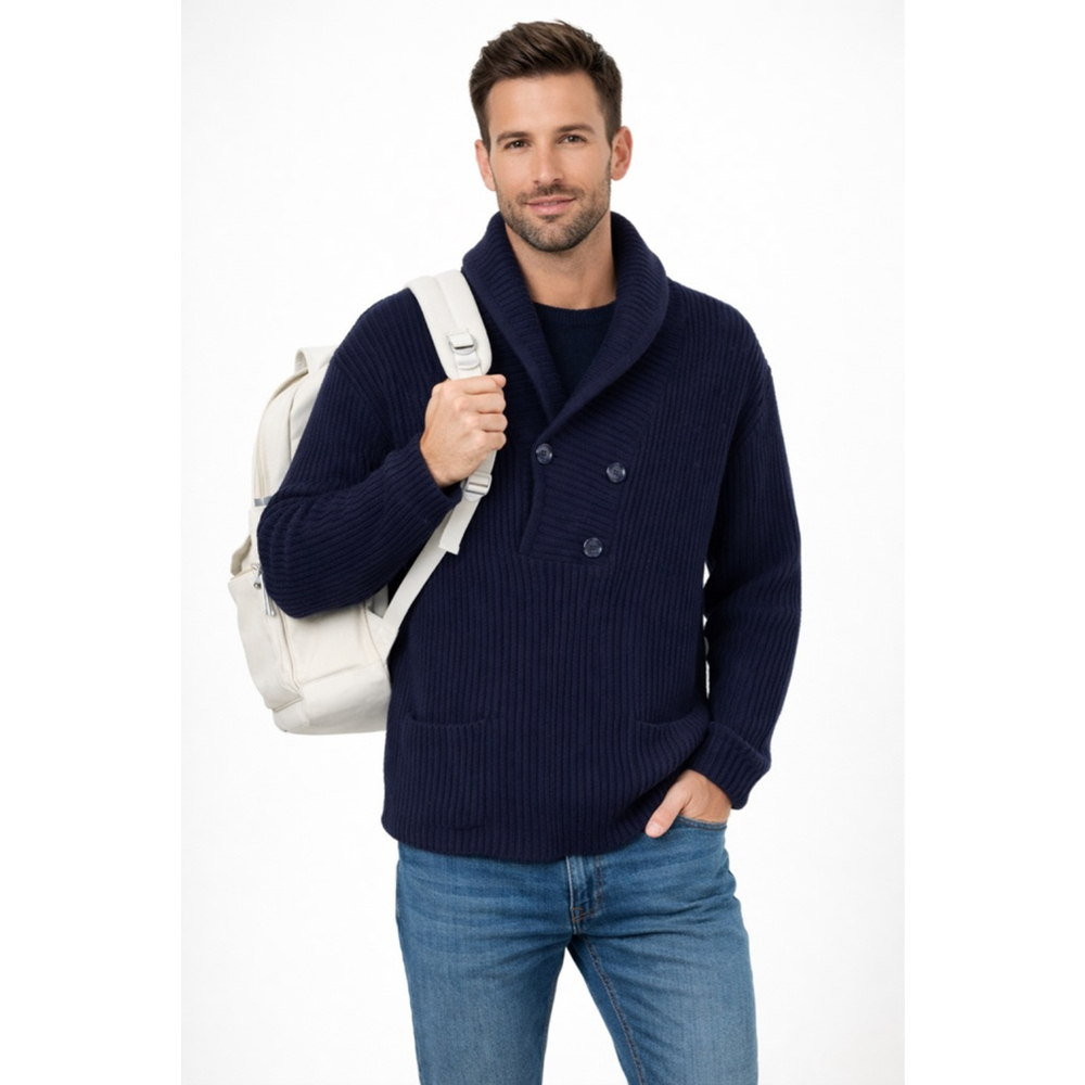 Men's CARINE SPORTSWEAR Navy Ribbed Shawl Collar Cardigan M
